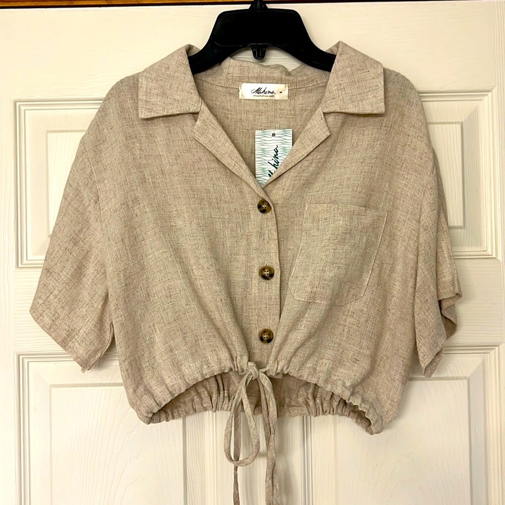 Mahina Linen Button Crop | S